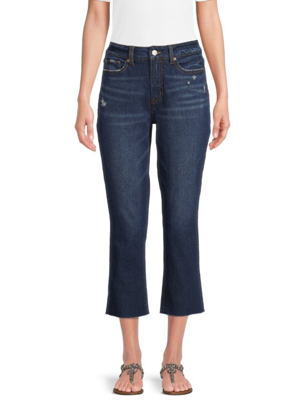 Time And True women Distressed High Rise Straight Crop Jeans Size 10 - Picture 4 of 5